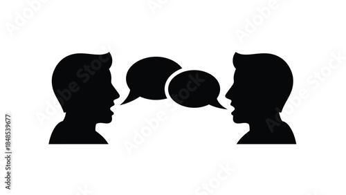 Two silhouettes facing each other with a speech bubble between them