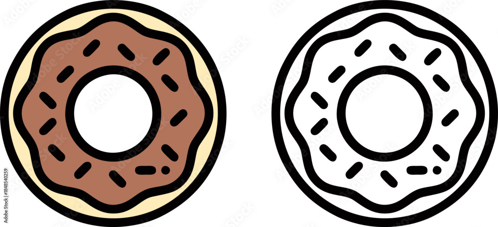 Fototapeta premium Chocolate Donut Outline Icon Set