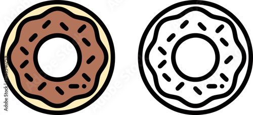 Chocolate Donut Outline Icon Set
