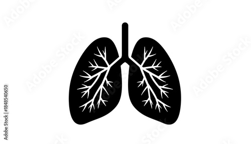 Black and white illustration of human lungs, representing respiratory system and health concepts.