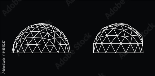 Geodesic Domes Vector Illustration. Architectural Dome Structures Isolated on Black Background