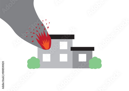 灰色の煙が上がるシンプルな家の火事のイラスト
