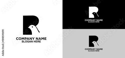 Stylish R Logo with Bird Icon, Minimalist Design for Brand Identity