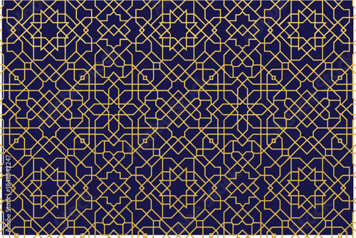 Luxury golden Islamic geometric seamless pattern background with elegant Arabic line art lattice for Ramadan, Eid festival and luxury branding.