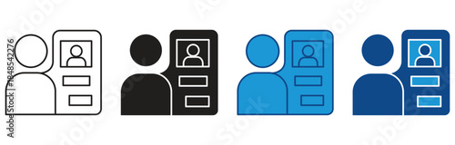 KYC icon set. Icon of KYC Form with User Image – Know Your Customer Compliance Form for Identity Verification, Flat outline icon of KYC form with user profile image for know your customer compliance. 