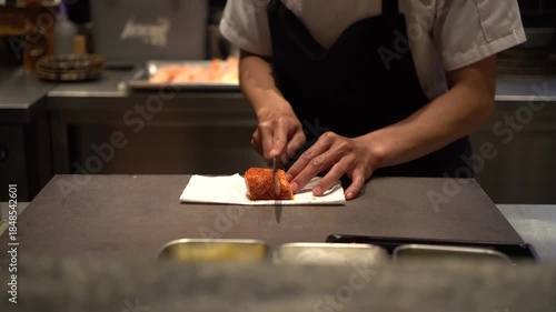 Japanese chef making a sushi