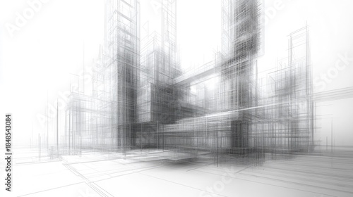 Abstract Architectural Wireframe Cityscape