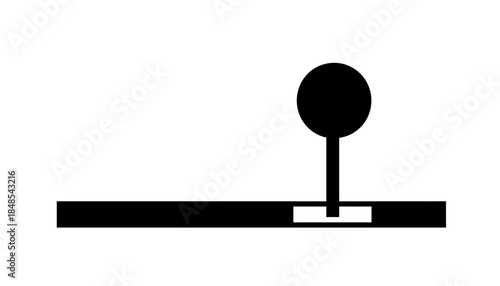 Minimalist black and white illustration of a joystick on a horizontal line, representing control and gaming.