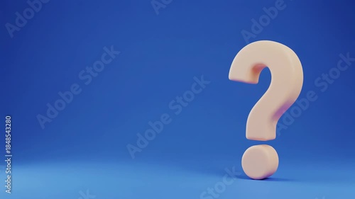 Large beige question mark on a blue background with a subtle gradient and shadow effect.