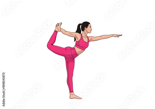 Woman performing a yoga pose, dancer pose or natarajasana