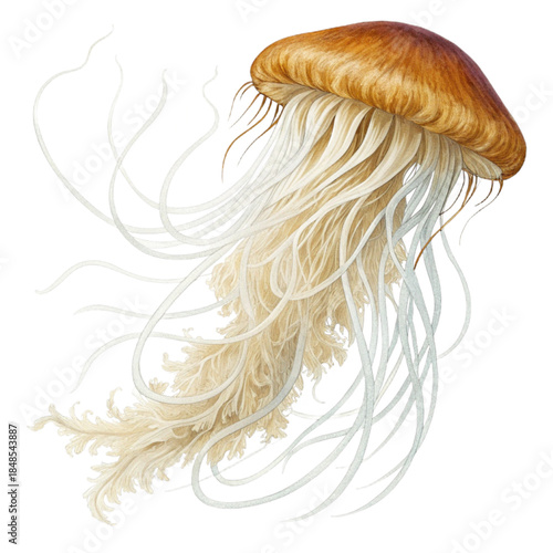 Elegant jellyfish illustration with flowing tentacles, perfect for ocean life education, marine biology projects, or stunning aquatic decor designs