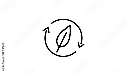 Sustainable green leaf icon with arrows depicting recycling and environmental protection.