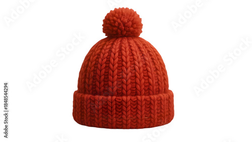 Vibrant orange knit beanie with pom pom on top isolated on transparent background