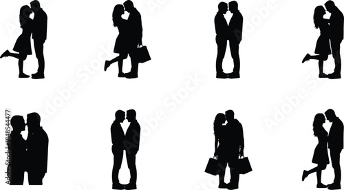 Massive collection of diverse male and female silhouettes, featuring romantic couples, standing workers, celebratory jumps, and various head and hand gestures showing emotion, success