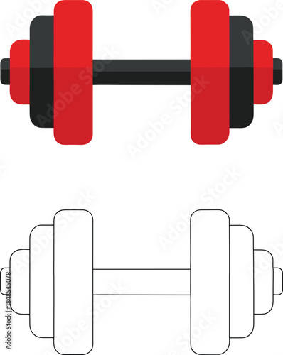 Dumbbell Weight Illustration – Fitness Gym Equipment Icon (Color & Outline)