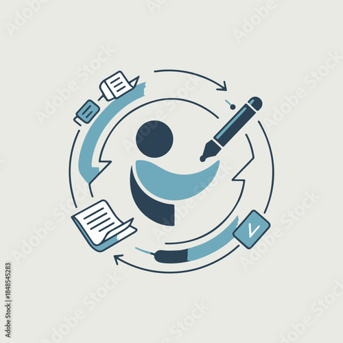 a man in the loop of books pen note