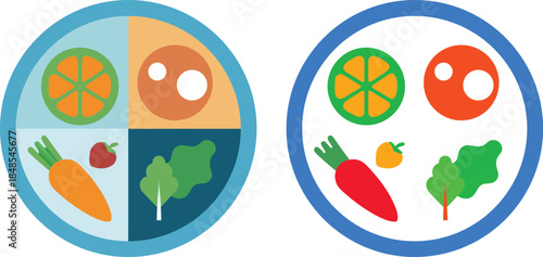 Healthy Food Plate Illustration – Balanced Diet Nutrition Icons