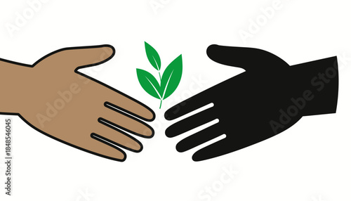 Diverse hands reaching for a green plant, symbolizing environmental protection and unity.