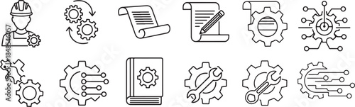 Web minimal editable Engineering thin line icon set vector.eps