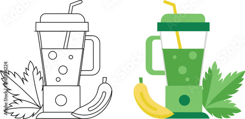 Blender Smoothie Illustration – Healthy Drink Appliance Icon (Outline & Color)