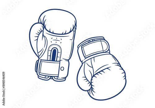 Outline drawing of two boxing gloves, one facing forward and one angled