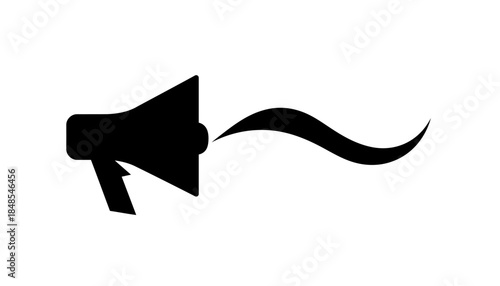 Black silhouette of a megaphone with sound waves, symbolizing announcement, communication, and public address.