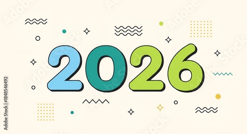 Colorful 2026 Numeric Display with Abstract Shapes