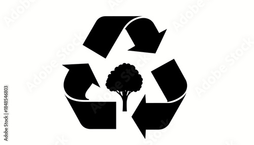 Recycle symbol with tree inside, representing environmental protection and sustainability.