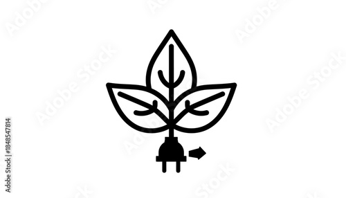 Eco-friendly energy concept with green leaf and electric plug icon.
