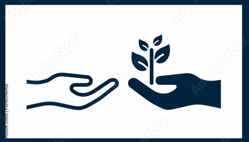 Two hands, one offering a small plant, symbolizing growth, care, and environmental protection.