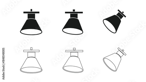 Simple black and white illustrations of various hanging light fixtures