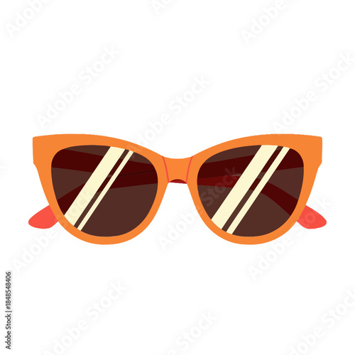 Bright orange cat eye sunglasses with dark brown lenses and white reflections