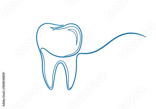 Minimalist continuous line drawing of a single molar tooth, symbolizing dental care