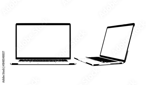 Laptop computer mockup with empty white screen front and angled view flat vector