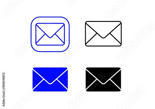 Set of four different style envelope icons representing mail, message, communication, and letter symbols