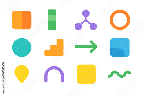 Minimalist Balance Icons. Balanced Living Principles flat set: moderate choice tile, steady-state bar, mindful boundary node, gentle pace ring, simplicity cue dot, intentional step