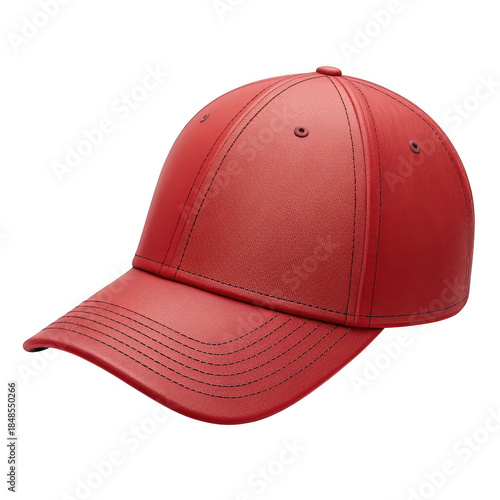 3d red baseball cap with textured fabric isolated on transparent background