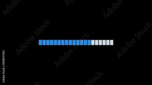 Blue loading bar animation on black background. 4k resolution.