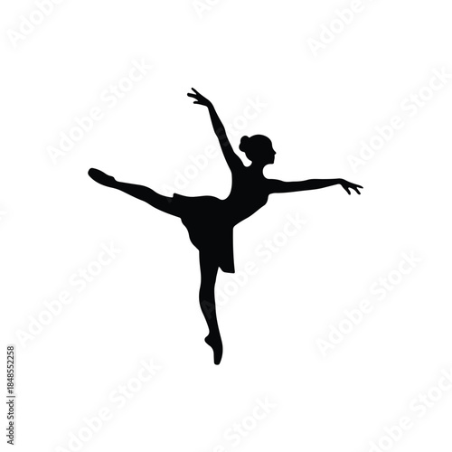 Graceful Ballet Dancer Silhouette Captures Elegant Movement and Artistic Performance in Stylized Vector Form
