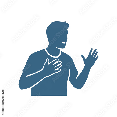 Silhouette illustration of a man expressing emotion with hand gestures and open mouth, ideal for communication concepts