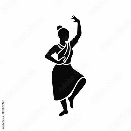Silhouette of a dancer in a traditional Indian pose, captured in a clean vector graphic