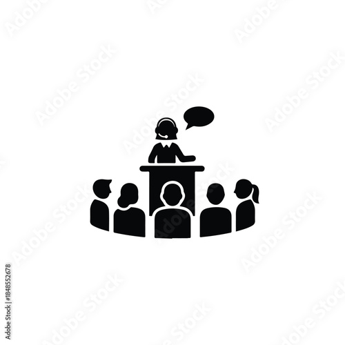 Engaging Speaker Icon Dynamic Presentation to an Attentive Audience in a Professional Business Setting
