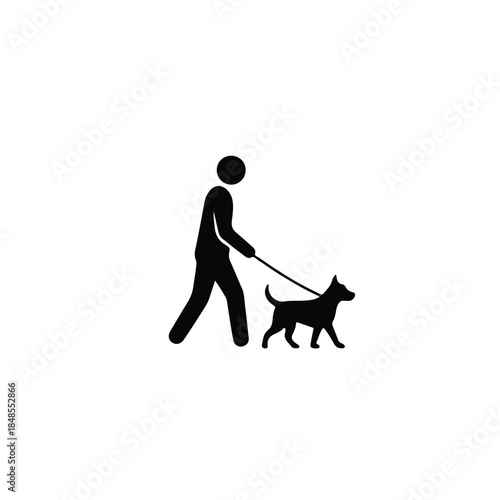 Minimalist Vector Icon of a Person Leash Walking a Dog Representing Pet Care and Outdoor Recreation