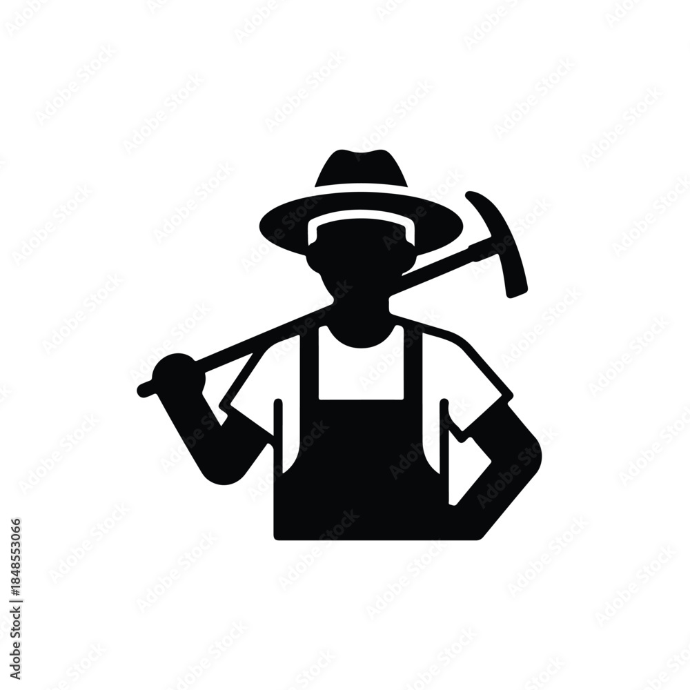 Fototapeta premium Farmer with Hat and Pickaxe Icon Vector Illustration