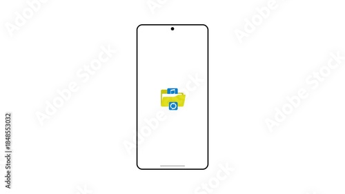 4k animation of smartphone screen displaying a digital folder icon, symbolizing organized mobile data management, secure file storage, and efficient document access for users.