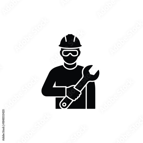 Illustrative icon of a worker holding a wrench, symbolizing construction and repair services