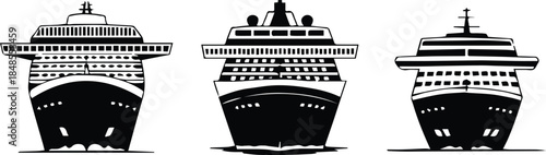 ship nautical front silhouettes set three liner hull outline vector