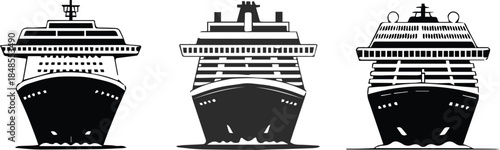 ship bow view cruise vessel icon trio black and white vector