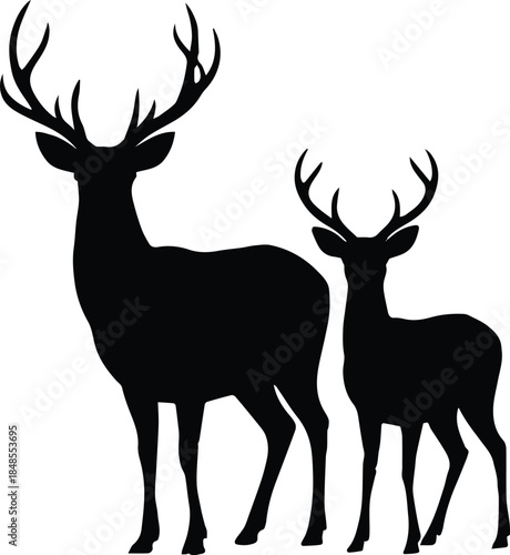 deer silhouette wildlife icon set with antler profile