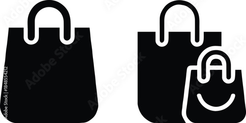 shopping bag icon set silhouette single and multiple bag vectors